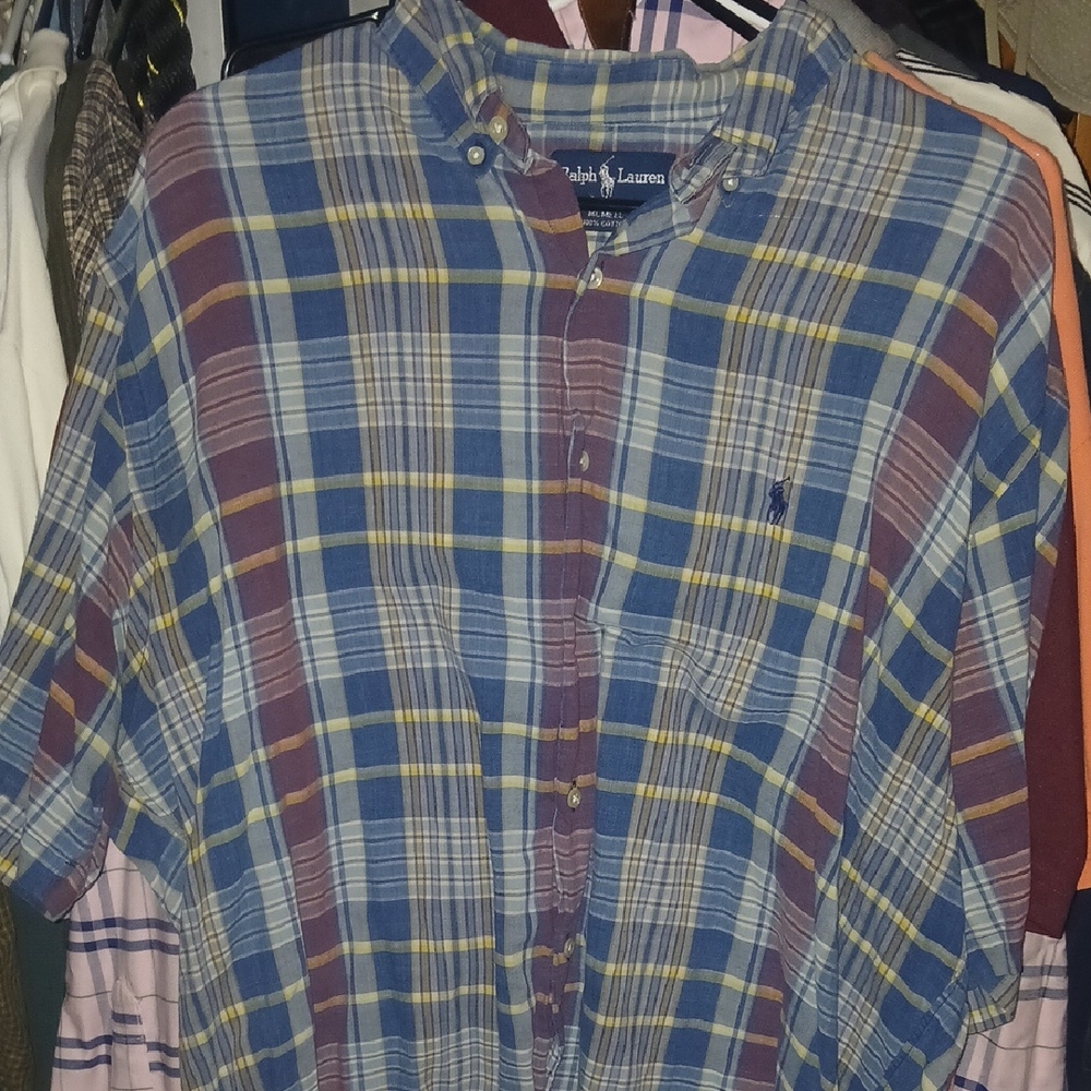 Ralph Lauren Blue Maroon Yellow Plaid Button-Down Shirt